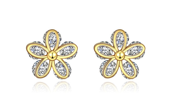 14K Gold Plated White  Elements Pav'e Paisley Stud Earrings