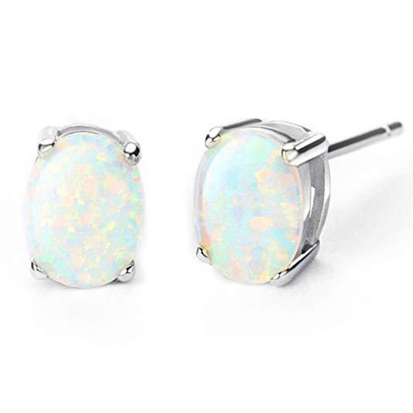 1.00 CTTW Oceanic Opal Oval Cut Studs in 14K White Gold