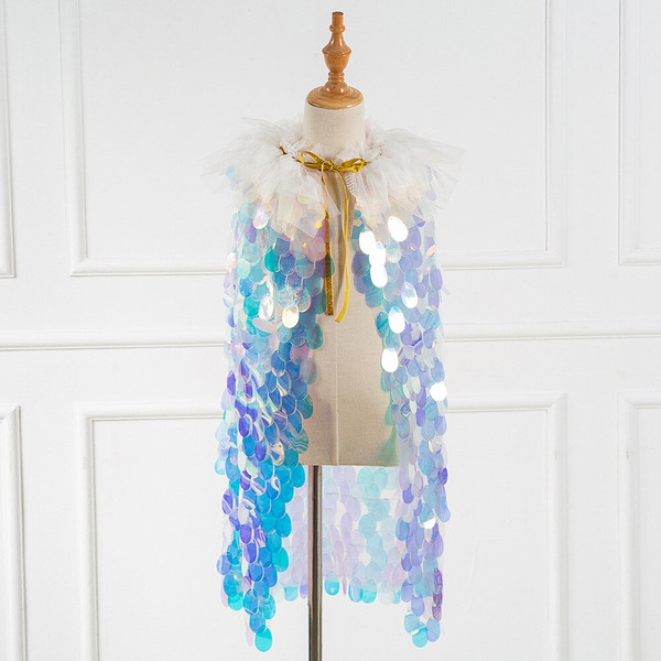 Sequined Girls Cape Children Princess Cloak Performance Mermaid Fairy Outerwear Toddler Kids Party Clothing