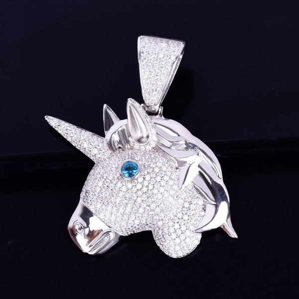 Animal horse head Gold Color Necklaces & Pendants Free Rope Chain AAA Cubic Zircon Men's Hip Hop Jewelry For Gift