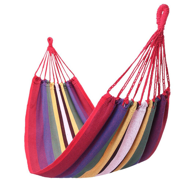 1pc Portable Hammock Outdoor Hammock Garden Sports Home Travel Camping Swing Canvas Stripe Hang Bed Hammock Red Strip 200*80cm