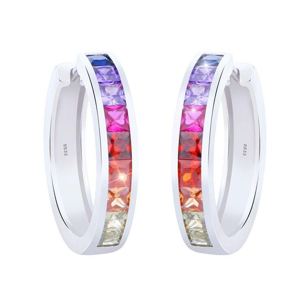 Rainbow Cz Stone Earring For Women Jewelry S925 Sterling Silver Stud Earring aros mujer oreja One Row Crystal Party Jewelry Gift