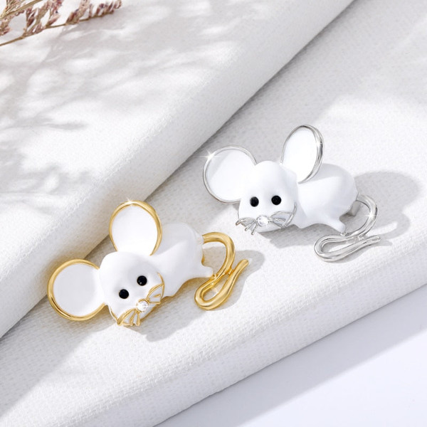 Zircon Mouse Brooch Pin Men Rhinestone Rat Animal  Brooches For Women Gold Stainless Steel Female Jewelry Accessories Pins Gifts