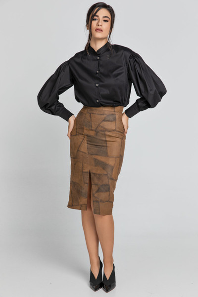 Camel Patchwork Pencil Skirt