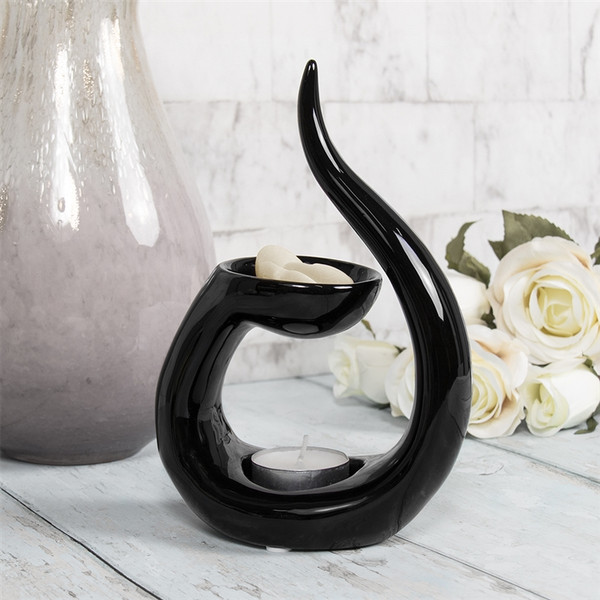 Swirl Ceramic Wax Melter - Small 18cm Black