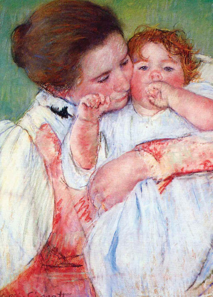 Little Ann Sucking Her Finger Embraced By Her Mother - Mary Cassatt - Greetings Card