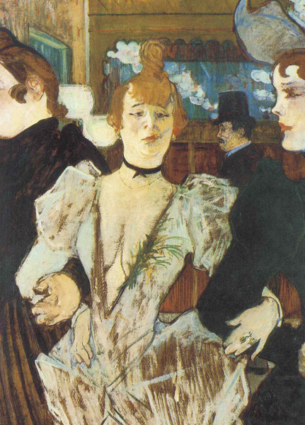 La Goulue Arriving at the Moulin Rouge with Two Women - Henri de Toulouse-Lautrec - Greetings Card