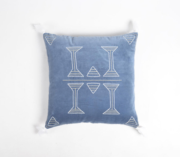 Pillar Embroidered & Tasseled Velvet Cushion Cover