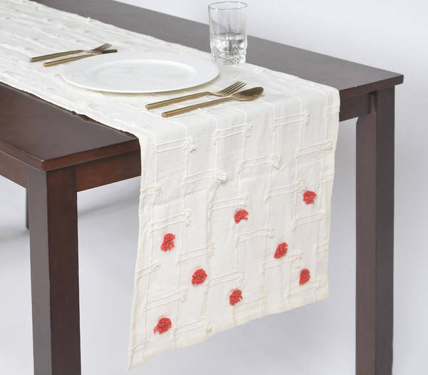 Red Polka Dots Cotton White Runner