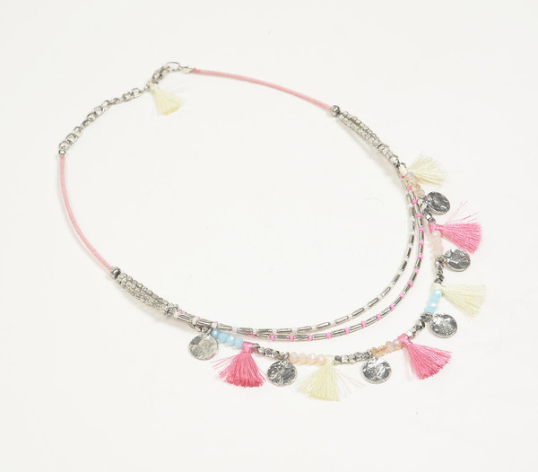 Pastel Beaded & Tasseled Boho Necklace