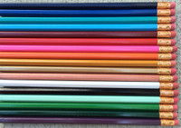 ExplicitlyYoursPencils.com has copper ferruled, full-length, wood cased, #2 lead pencils come in a variety of colors. 

Pictured here, from top to bottom are:
Navy, Royal Blue, Teal, Light Blue, Burgundy, Red, Pink, Orange, Yellow, Gold, Natural Lacquered, white, Black, Mint (not available with Easy Order ordering - go to 8pt Fonts link under Hexagonal Pencils to order Mint pencils), Emerald, Dark Green and Purple.