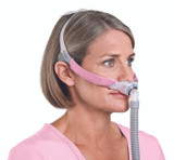 Side view of woman wearing ResMed Swift FX For Her Nasal Mask