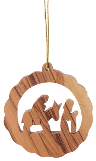 hand-crafted olive wood Christmas ornament made in Bethlehem