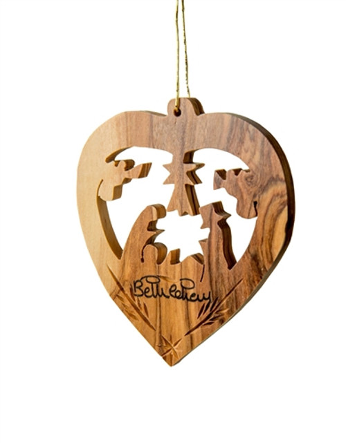 hand-crafted olive wood Christmas ornament made in Bethlehem