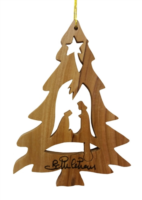 hand-crafted olive wood Christmas ornament made in Bethlehem