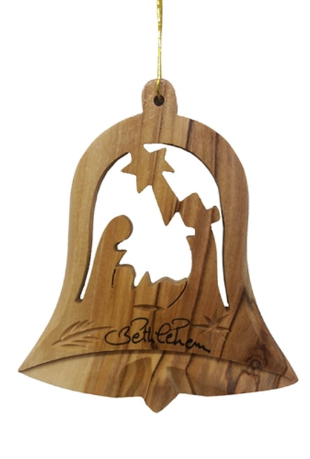 hand-crafted olive wood Christmas ornament made in Bethlehem