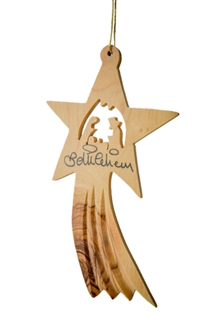 hand-crafted olive wood Christmas ornament made in Bethlehem