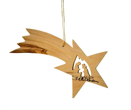 hand-crafted olive wood Christmas ornament made in Bethlehem