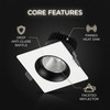 3.5" Square LED Regressed Gimbal Downlight, 12W, 1000 Lumens, 5CCT Adjustable (2700K, 3000K, 3500K, 4000K and 5000K), CRI>90, Dimmable, Wet Location, White/Black Finish
