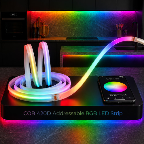 COB 420D Addressable RGB LED Strip – WS2811 IC, 24V, High-Density Dot-Free
