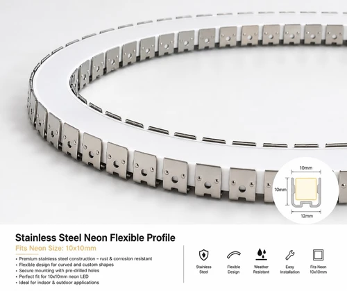 Stainless Steel Flexible Neon Mounting Profile for 10×10mm LED Neon