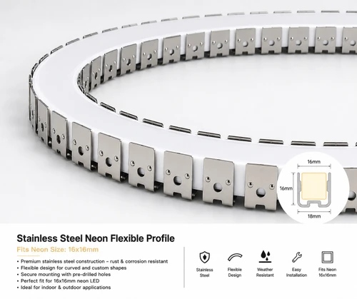 Stainless Steel Flexible Neon Mounting Profile for 16×16mm LED Neon