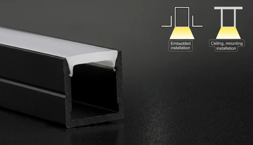 1010 Black Anodized Aluminum Profile with White Milky Diffuser, 10mm Width x 10mm Height x 3000mm Length