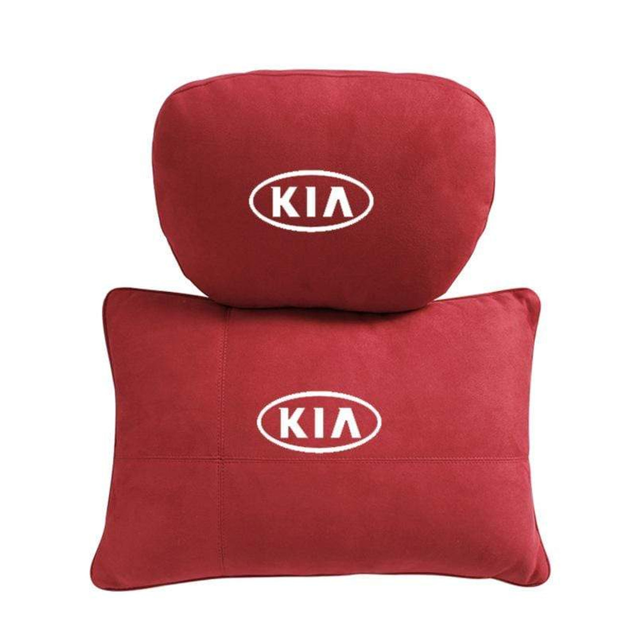 New Car Seat Headrest Neck Cushion Pillows For KIA Logo Red Real Leather  2PCS