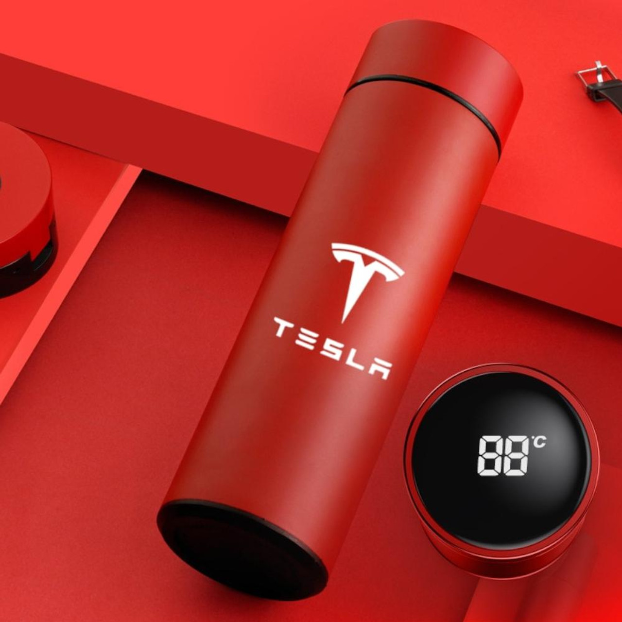 Tesla Logo Thermos Bottle Stainless Steel 500ml Thermal Cup °C Display