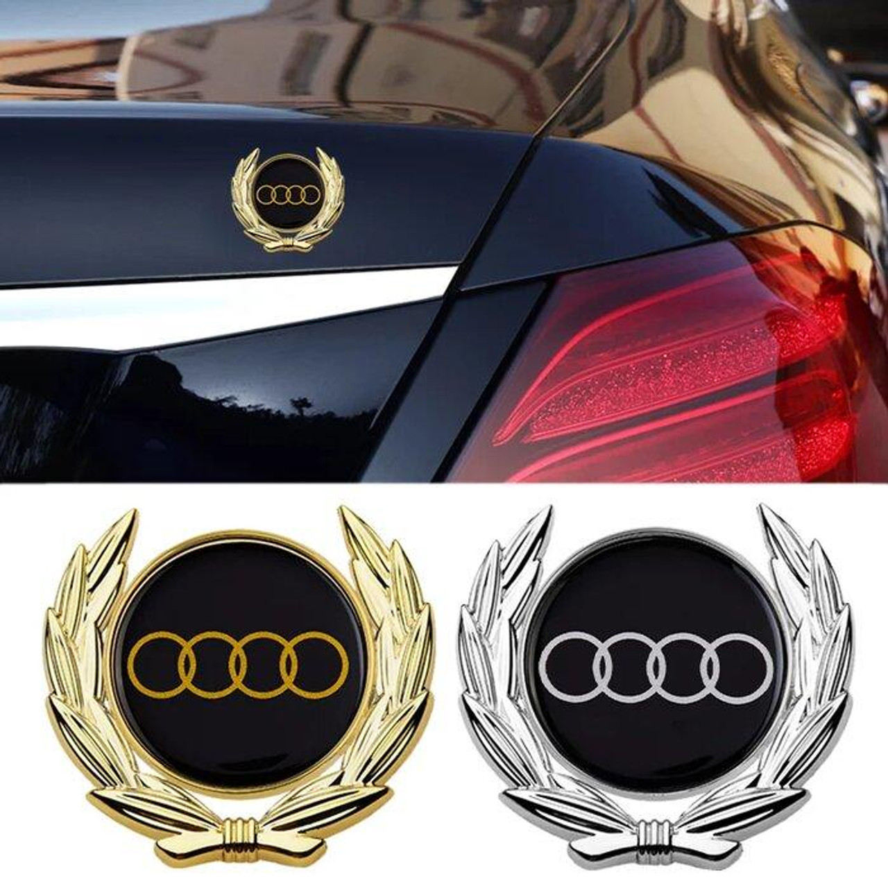 Audi Emblem Sticker Badge Adhesive Tape Silver/Golden Decal Nameplate