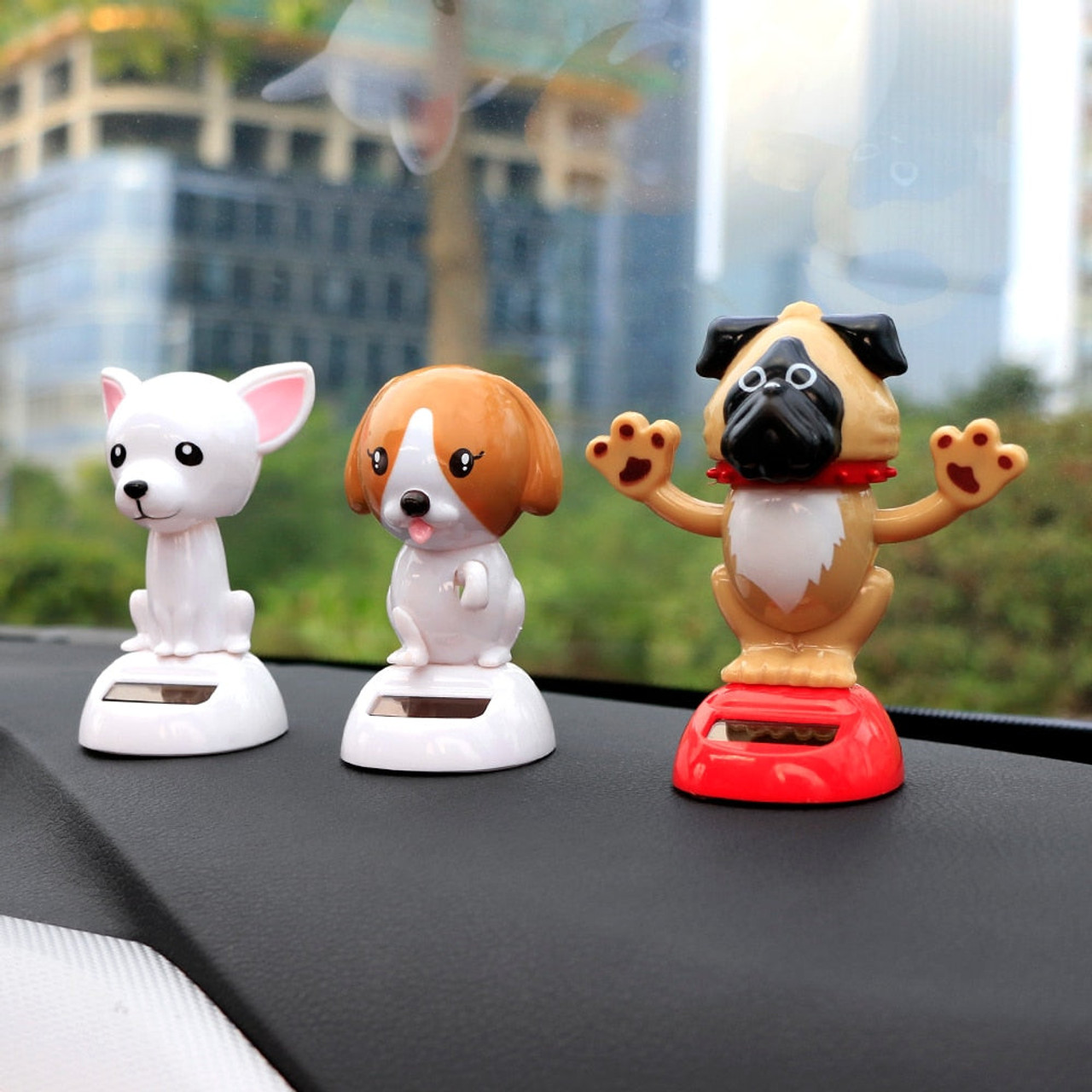 Solar Powered Car Ornaments Dog Rabbit Toys Doll Dashboard Interior