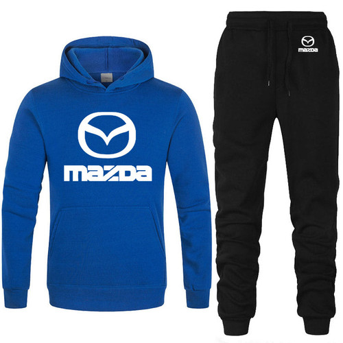 2pcs Mazda Sport Hoodie and Pants Blue Black / M