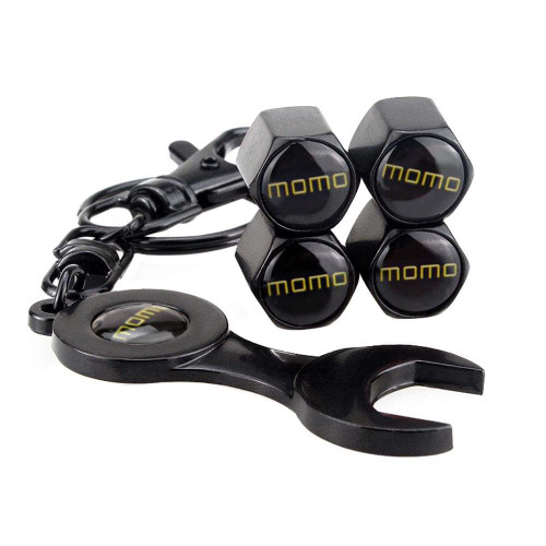 4pcs MOMO Black Wheel Tire Valve Caps+Keychain