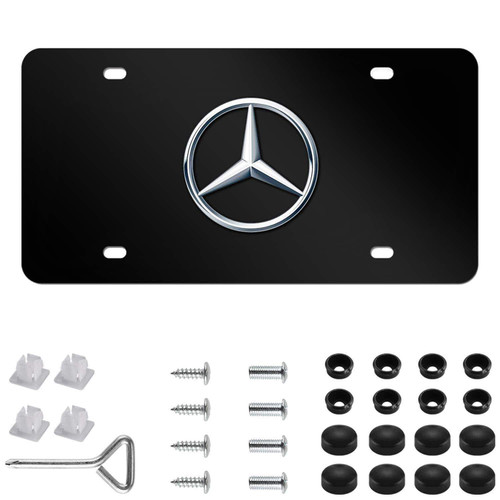 Mercedes-Benz Logo License Plate+Screw Caps Black