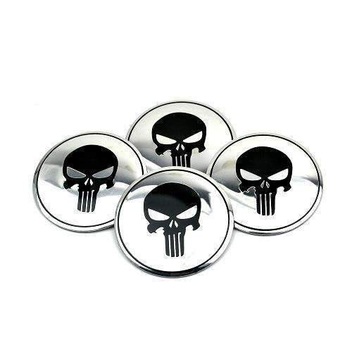 4pcs 56mm Punisher Skull Wheel Center Stickers - Silver