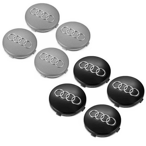 4pcs 68mm Audi Logo Wheel Center Caps - Black