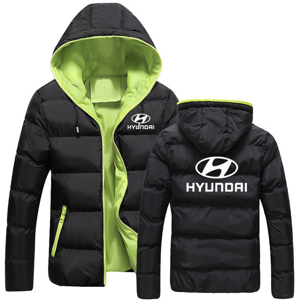 Hyundai Logo Zipper Winter Jacket Black Green / M