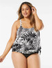 BEACH HOUSE PLUS SIZE SARAH SIDE TIE BLOUSON TANKINI - ABSTRACT PALM (20W-24W)