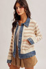 HEM & THREAD DENIM CONTRAST STRIPE SWEATER JACKET