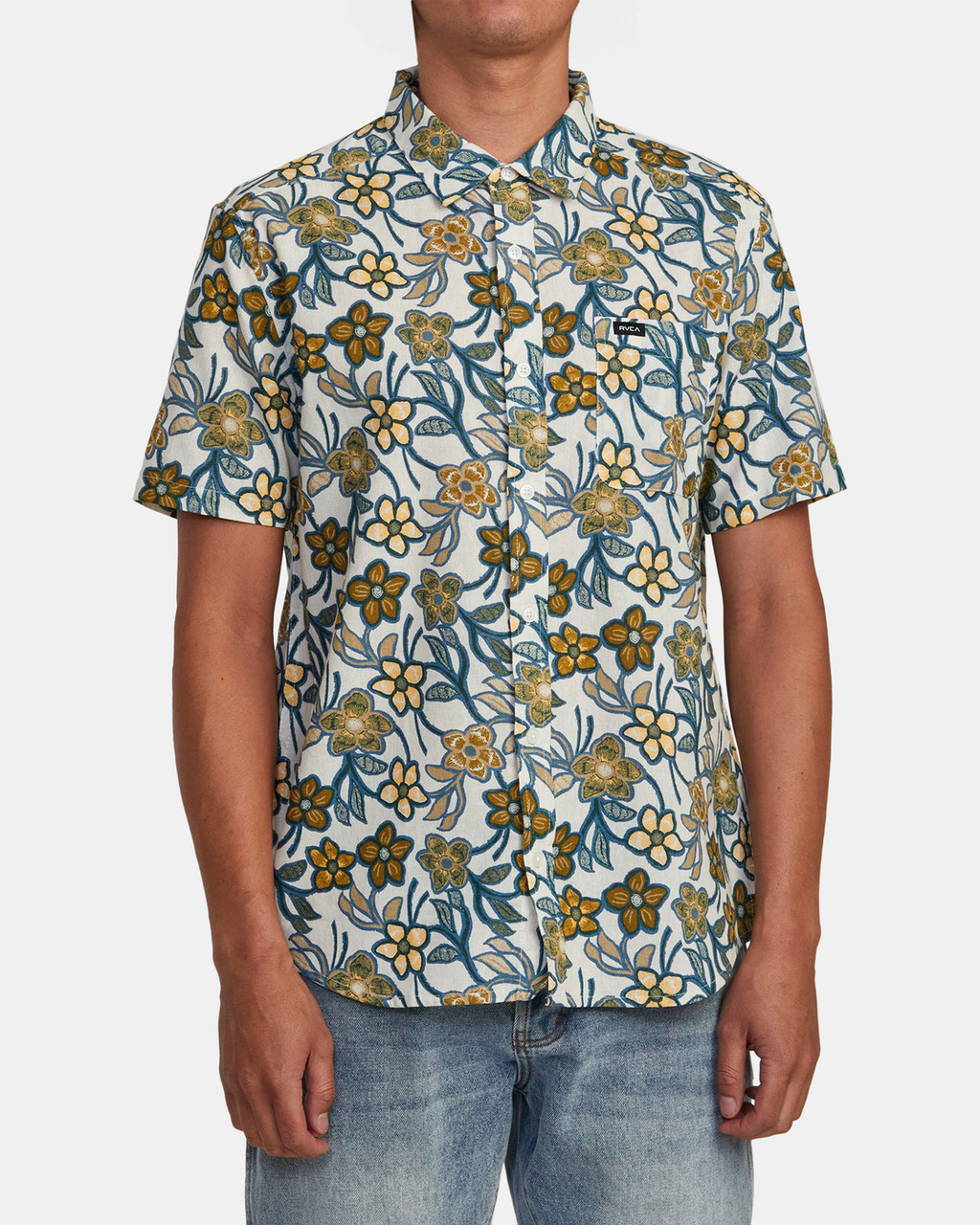 Floral Print Satin Revere Short Sleeve Shirt