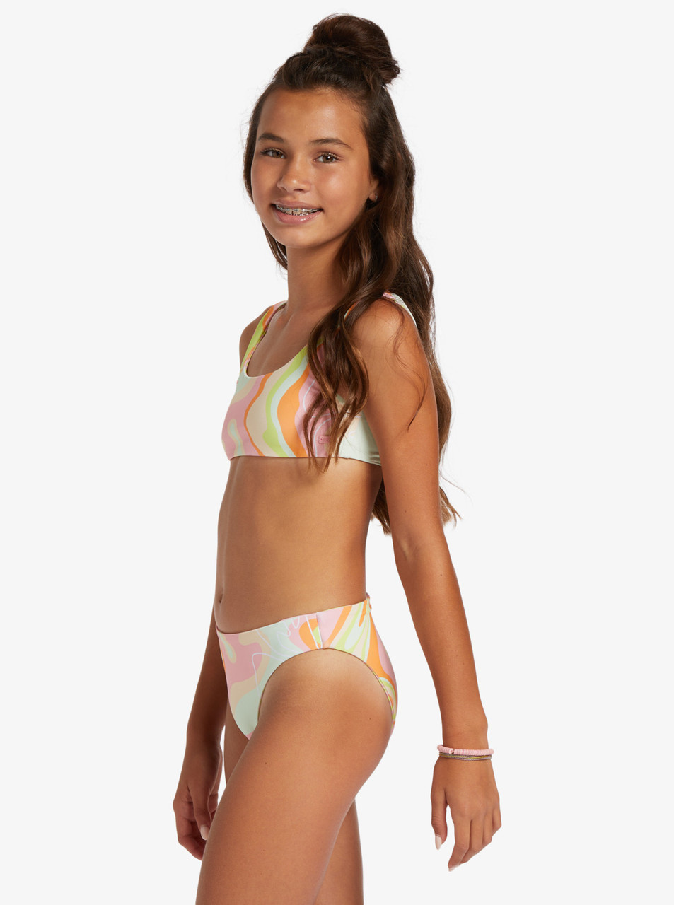 ROXY GIRL'S HIBISCUS REVERSIBLE BRALETTE BIKINI SET 7-16