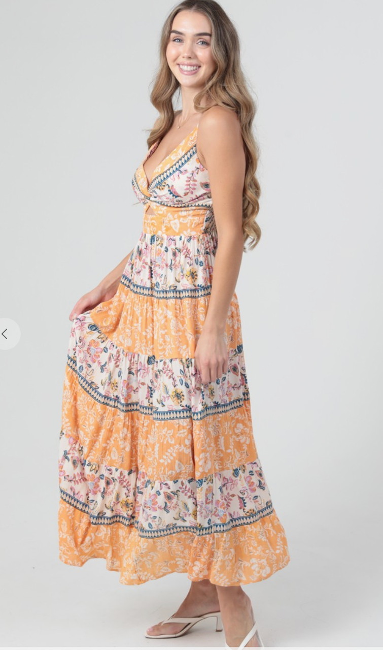 angie maxi dresses Angie Floral Print Lace Trim Tiered Midi Dress, Womens, Juniors, M, Black