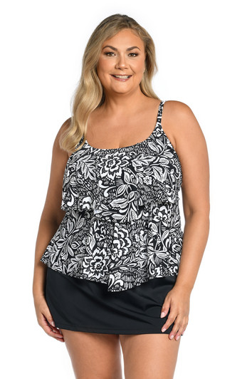 MAXINE TAHITIAN TRIBE FLORAL TWO TIERED TANKINI (16W-22W)