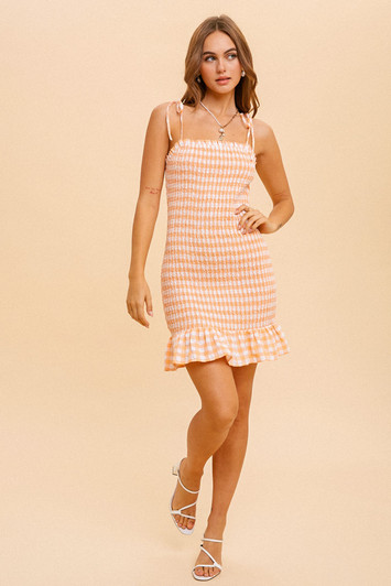 HEM & THREAD SMOCKED GINGHAM MINI DRESS