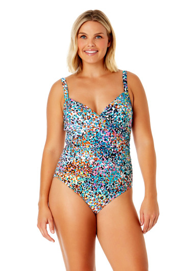 ANNE COLE SUNSET DOT UNDERWIRE SURPLICE ONE PIECE