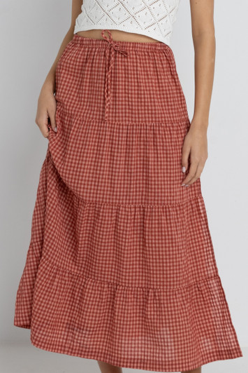 RHYTHM LOLA CHECK TIERED MAXI SKIRT