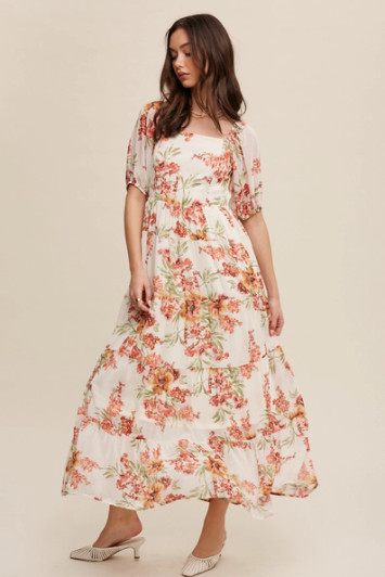 LISTICLE FLORAL TIERED MAXI DRESS