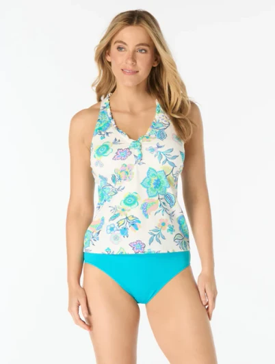 BEACH HOUSE NINA RUFFLED TRIM TEXTURED TANKINI - DIAMOND MEADOWS