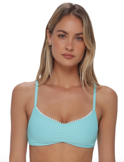 SWIM SYSTEMS POM POM SYLVIA BRALETTE TOP - AQUA HAZE RIB