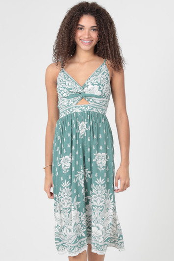 ANGIE V-NECK TWIST FRONT CUTOUT MIDI DRESS